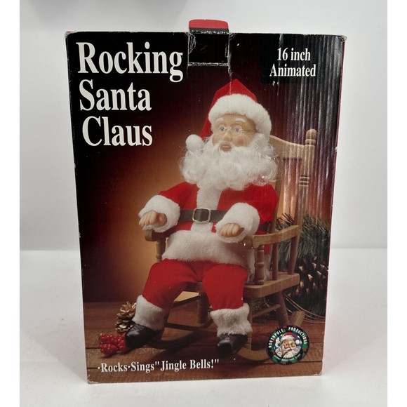 Christmas Santa Claus in Rocking Chair 16" TALL, MUSIC Sings Jingle Bells 1991 - Picture 2 of 13